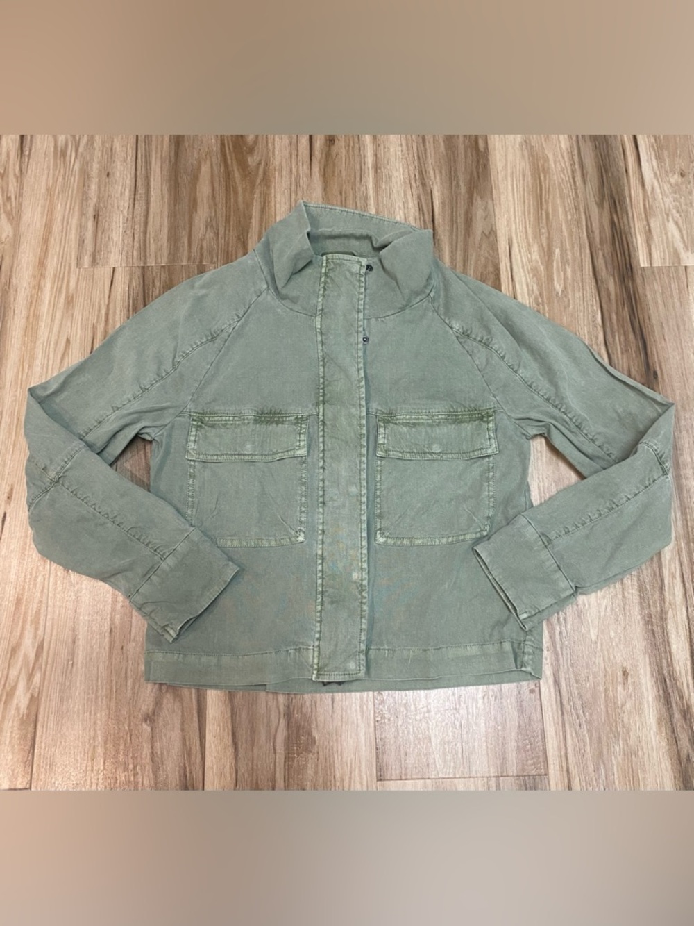 EVEREVE CAMP UTILITY JACKET GREEN MILITARY STYLE ZIP BUTTON SZ XSMALL